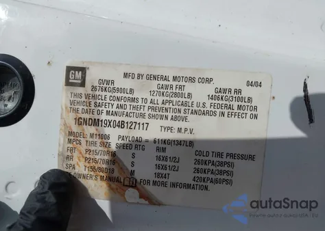 2004 Chevrolet Astro from USA, damaged, VIN 1GNDM19X04B127117